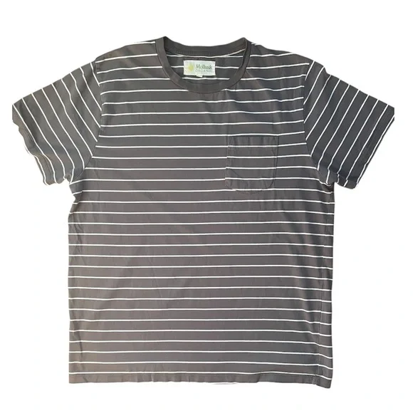 Mollusk Organic 100% Cotton Grey White Striped Pocket Tee – Men’s Large - Picture 1 of 7